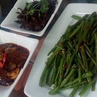Spinach with soy cheese. Mushrooms. Mackerel with pineapple. at Ngo Quan Chay in Ho Chi Minh City
