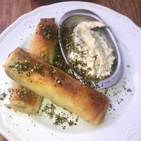 Spinach & cashew cheese Cigars  at Michelangelo Cafe in Tel Aviv