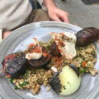 Mushroom Kebab w Freekeh. YUM.  at Michelangelo Cafe in Tel Aviv