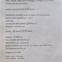 Menu (the daily special is on top and it's changing) at Frida's in Perpignan