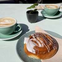 Coffee and a cinnamon bun  at Glow in Luxembourg City