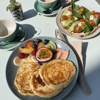 Pancakes and some sort of vegan cream cheese sandwich   at Glow in Luxembourg City