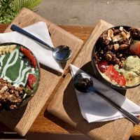 A spirulina and a gone green breakfast bowl  at Nourish'd Cafe & Juicery - Kloof in Cape Town