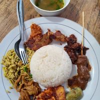 Nasi Campur with soup that was spicy and tasty at Warung Pande Vegan - Canggu in Canggu