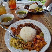 2 Nasi Campur that come with soups and 2 iced teas ($6.60 AUD) at Warung Pande Vegan - Canggu in Canggu