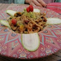 Pasta with avocado,dates and vegan queso at Llévame al Huerto in Gran Canaria