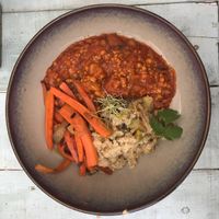 Soya mince bolognaise at Llévame al Huerto in Gran Canaria
