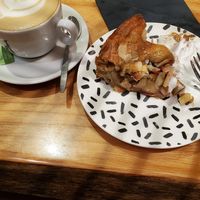 Cappuccino with oat milk and apple pie with whipped cream at I Scream Coffee in Leiden