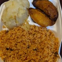 Yellow rice w/pigeon peas Yuka and plantains at Christina's Criollo in Lancaster