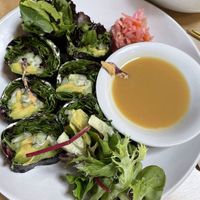 Avocado Cucumber Roll with Mango sauce (oil-free) at Under the Sun Cafe in Long Beach