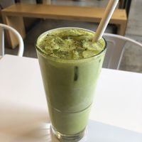 Cold matcha latte 🍵  at Under the Sun Cafe in Long Beach