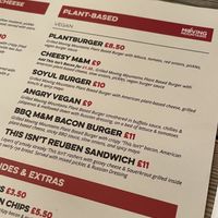 Vegan burger menu at Bread Meats Bread in Edinburgh