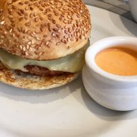 This photo doesn't do justice to the delicious Vegan B12 Cheeseburger. Served with a side of vegan harissa mayo!  at Bread Meats Bread - St Vincent St in Glasgow
