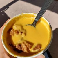 Carrot celery soup with croutons at Chef Tanya's Kitchen in Palm Springs