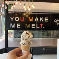 Vegan stracciatella in a sugar cone! at Gelato Boy - Pearl in Boulder