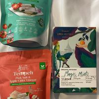 Freeze-dried tempeh, and a minty tea  at Good Health Market in Chiang Mai