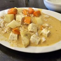 Massaman Curry dumped over rice at Phoenix Thai & Japanese in Mooresville