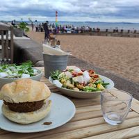 Salad, buddag bowl and haggis roll at The Beach House in Edinburgh