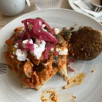 Second piece, with vegan haggis on the side  at The Beach House in Edinburgh
