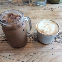Iced oat mocha (w/o ice cream) and oat flat white at The Beach House in Edinburgh