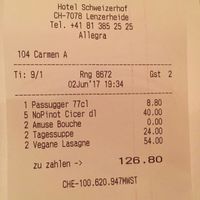 bill example at Hotel Schweizerhof Lenzerheide in Lenzerheide