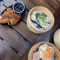 fried tofu, vegetal dumplings and tofu bao at KOI Beer & Dumplings in Buenos Aires