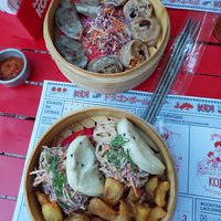 Tofu buns (with potatoes), veg dumplings and mushroom dumplings at KOI Beer & Dumplings in Buenos Aires