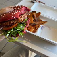 Oliver’s vegan burger. A little bland but it’s nice   at Oliver's Real Food in Goulburn