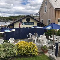 rear outdoor seating at Blue Moon Cafe in Boothbay Harbor