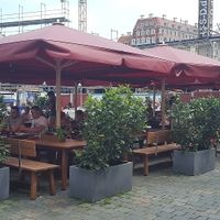 outdoor eating area in the square at Vapiano in Dresden