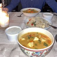 Red Thai Curry & Basil Fried Rice (middle)  at Lamoon's Thai Restaurant in Clifton