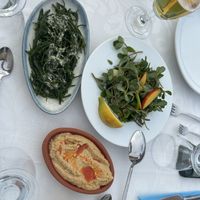 Hummus, samphire and cress style salad  at Saki in Dalyan