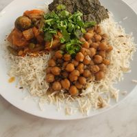 3 curries and rice deal: Spinach curry, chana masala, mixed vegetable at Little Aladdin in Manchester