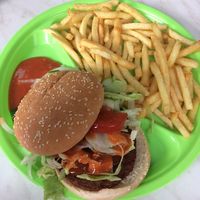 Soy burger meal   at Little Aladdin in Manchester