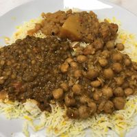 green plate £4.99 3 curries on rice   at Little Aladdin in Manchester