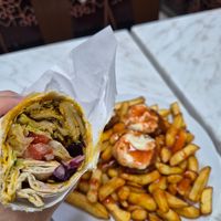 Chicken kebab, fries and falafel at Little Aladdin in Manchester