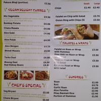 Menu at Little Aladdin in Manchester