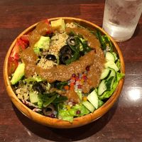 Tofu salad with cucumber, olives, quinoa, avocado, tomato and miso dressing at Cafe La Boheme - Motomachi-Chukagai in Yokohama