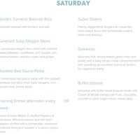 Saturday menu at Radha Govinda's Buffet in Denver