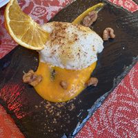 Rice dessert with fruit marmalade and caramelised walnuts  at Andino Gastrobar in Malaga