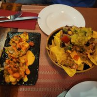 Vegan fried plantain and nachos. at Andino Gastrobar in Malaga