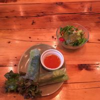 vegan springrolls and salad with vegan dressing at Monsoon Cafe - Ebisu in Tokyo