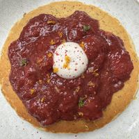 Semolina pancake with strawberry rhubarb  at abcV in New York City