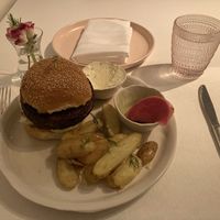 Bulgur burger and potato fingerlings  at abcV in New York City