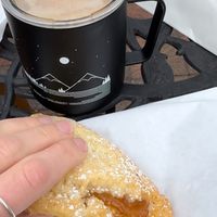 Latte with Pumpkin Spice Oat Milk (my own mug) and Apple Turnover   at 2B Whole Gluten Free Bakery in Alpharetta