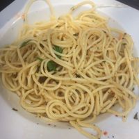 Pasta olio et aglio (without Parmesan) at Ombra Restaurant in Kotor