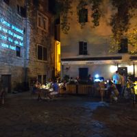 Restaurant with movie projected onto the wall (sorry for the bad quality :D) at Ombra Restaurant in Kotor