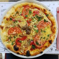 Amazing vegan pizza  at Ombra Restaurant in Kotor