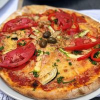 Veggie pizza at Ombra Restaurant in Kotor