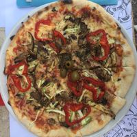 Vegan pizza at Ombra Restaurant in Kotor